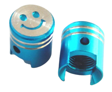 Valve cap set "Smiley", in blue and red. 
